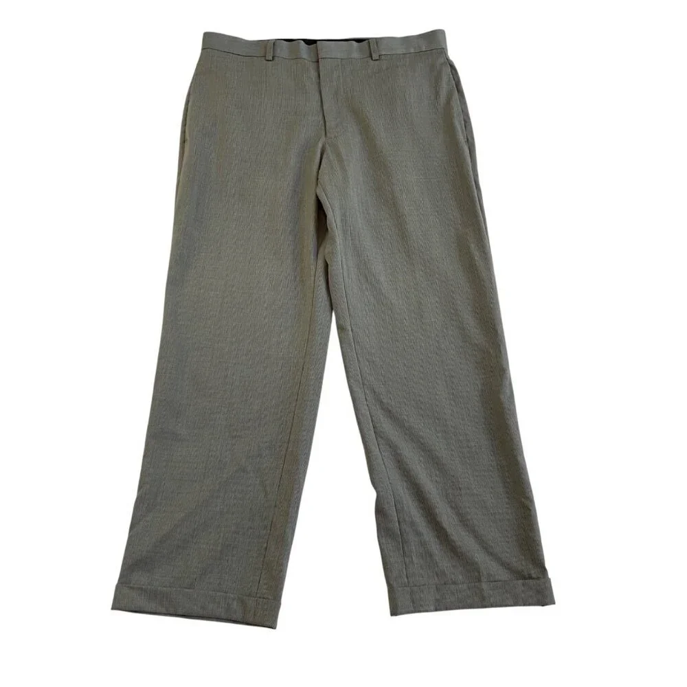 Banana Republic Modern Fit Pants Mens 33 Wool Blend Flat Front Cuffs Gray Stripe